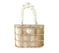 Boutique De FGG Borse a Spalla da Sera per Donna con Perle Totes Borse a Secchiello con Strass per Matrimoni Partito di Cristallo Pochette e Clutch, Piccolo, Oro