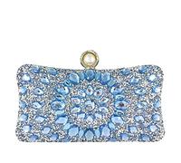 Boutique De FGG Chiusura a Perla Donna Borsa di Cristallo Borse da Sera del Partito con Strass Pochette e Clutch da Sposa con Diamante, Piccolo, Azzurro