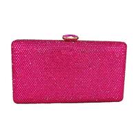 Boutique De FGG Elegante Borsa da Sera con Cristalli per Donna Borse Serali Formale con Strass Stilosa Borsa a Scatola Borsa da Sposa, Piccolo, Fuchsia