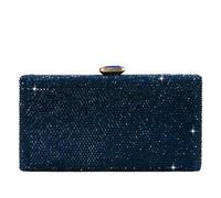 Boutique De FGG Elegante Borsa da Sera con Cristalli per Donna Borse Serali Formale con Strass Stilosa Borsa a Scatola Borsa da Sposa, Piccolo, Blu marino