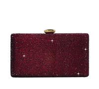 Boutique De FGG Elegante Borsa da Sera con Cristalli per Donna Borse Serali Formale con Strass Stilosa Borsa a Scatola Borsa da Sposa, Piccolo, Vino Rosso