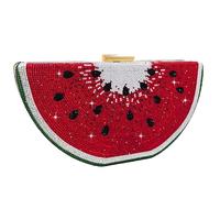 Boutique De FGG Mini pochette a forma di anguria da donna, borsa da sera con strass, borsetta da sposa con cristalli, Rosso cocomero, Mini