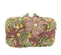 Boutique De FGG Mini pochette a forma di fiore per donna formale, pochette da sera con strass, borsetta da sposa con cristalli, Multicolore#20, Mini