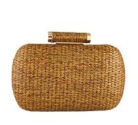 Boutique De FGG Pochette casual in paglia per le donne con catena a tracolla e borsa a tracolla in metallo pochette da sera, Caffè, Small