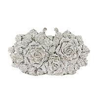 Boutique De FGG Pochette da donna con fiori scintillanti, per feste, formali, con strass, per matrimoni, mini, Argento, Small