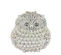 Boutique De FGG Pochette da donna con gufo e cristalli, borsetta da sera con animali, borsetta formale per feste con strass, mini, Argento Ab, Small