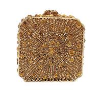 Boutique De FGG Pochette da donna in metallo con cristalli, borsetta da sera per matrimonio, da sposa, con strass, borsetta da festa, mini, Bronzo, Mini Square