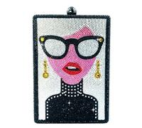 Boutique De FGG Pochette da donna in stile retrò con strass, borsa da sera con strass, borsa da sera formale per feste, mini, Caratteri dei cartoni, Mini