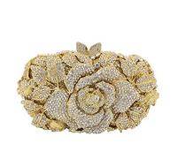 Boutique De FGG Pochette da sera con fiori da donna, borsetta da sposa, pochette con strass rosa e strass, mini, Oro, Mini