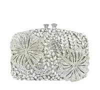 Boutique De FGG Pochette da sera con fiori e strass, per feste formali, con strass, mini, Argento, Mini
