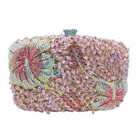 Boutique De FGG Pochette da sera con fiori e strass, per feste formali, con strass, mini, Rosa Misto, Mini