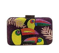 Boutique De FGG Pochette e Clutch di Cristallo con Uccello Tucano Borse da Sera per Donne Partito Strass Pochette da Sposa per Matrimonio, Piccolo, Viola