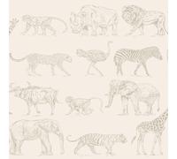 Boutique Safari Animali Carta da Parati Metallico Oro Rosa Graham & Brown Crema