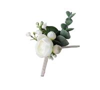 Boutonniere da sposa Accessori da uomo Occhiello Polso Corsage Bracciale Sposa Rose bianche Fiori artificiali Tavolo Decorazione da ballo per matrimoni(Boutonniere 2)