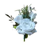 Boutonnieres Fiori Artificiali Rose Bianche Seta Avorio Corsage Occhiello Sposo uomo Boutonniere for Uomo Accessori da Sposa per matrimoni(A)