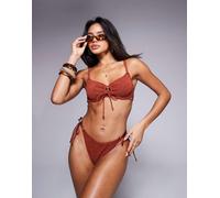 Boux Avenue - Amalfi - Top bikini a balconcino color ruggine testurizzato a righe con ferretto-Arancione 1 B