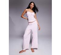 Boux Avenue - Completo con canottiera e pantaloni rosa polvere a coste con volant e fiocchi 48