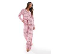 Boux Avenue - Pigiama natalizio in pile con stampa Fair Isle con top a maniche lunghe e pantaloni con borsa abbinata-Rosa 46