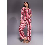 Boux Avenue - Set pigiama in pile a righe con stampa natalizia composto da top a maniche lunghe e pantaloni-Multicolore 44