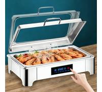 BOVDC Chafing Dish Buffet Elettrico 9L, Professionale Scaldavivande Buffet Elettrico Acciaio Inox Temperatura Regolabile, Contenitore Scalda Cibo per Catering Buffet con Coperchio in Vetro(Full Pan)