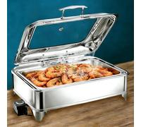 BOVDC Chafing Dish Elettrico, 9L Professionale Scaldavivande Buffet Elettrico in Acciaio Inox, Contenitore Scalda Cibo per Buffet con Coperchio Trasparente, Temperatura Regolabile(Full Pan)