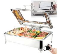 BOVDC Chafing Dish Elettrico, 9L Scaldavivande Elettrico Buffet Professional in Acciaio Inox, Contenitore Scalda Cibo per Buffet, Ristoranti, Hotel, Temperatura Regolabile(Full Pan)