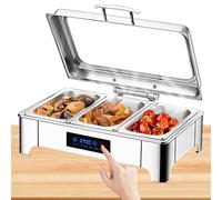 BOVDC Chafing Dish Elettrico, 9L Scaldavivande Elettrico per Buffet Acciaio Inox, Chafing Dish Buffet Elettrico Temperatura Regolabile con Coperchio Visibile(B, 1/3 PAN)