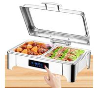 BOVDC Chafing Dish Elettrico, 9L Scaldavivande Elettrico per Buffet Acciaio Inox, Chafing Dish Buffet Elettrico Temperatura Regolabile con Coperchio Visibile(B, 1/2 PAN)