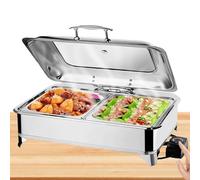 BOVDC Chafing Dish Elettrico, 9L Scaldavivande Elettrico per Buffet Acciaio Inox, Chafing Dish Buffet Elettrico Temperatura Regolabile con Coperchio Visibile(A, 1/2 PAN)