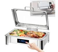 BOVDC Chafing Dish Elettrico, 9L Scaldavivande Elettrico per Buffet Acciaio Inox, Professionale Scaldavivande Catering Buffet con Coperchio Trasparente Temperatura Regolabile(Full Pan)
