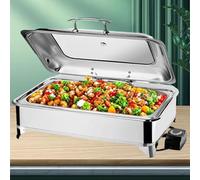 BOVDC Chafing Dish Elettrico, 9L Scaldavivande Elettrico per Buffet in Acciaio Inox, Professionale Contenitore Scalda Cibo per Buffet, Ristoranti, Hotel, Temperatura Regolabile 35-90℃(A,Full Pan)
