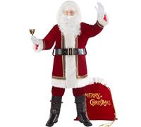 Boveco 10 Pezzi Costume Deluxe Babbo Natale Uomo Adulto Vestito Cosplay Velluto Rosso per Festa Natale S