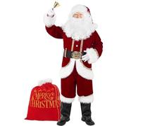 Boveco Christmas Men’s Santa Costume Set adult 11 Pcs Deluxe Santa Claus Costume Suit Velvet for Xmas Holiday Party Cosplay S