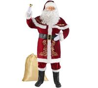 Boveco Christmas Santa Claus Costume for Men Adult 12pcs Santa Suit Deluxe Professional Velvet Outfit for Xmas Holiday Party Cosplay 2XL