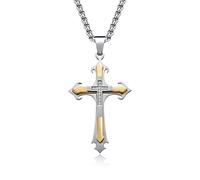 Bovickep Collana con ciondolo a forma di croce da uomo, oro/argento/nero, collana con ciondolo a forma di croce, regalo per papà, nonno e marito, 61 cm, Medium to Large, Acciaio inossidabile, Non