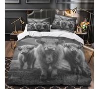 Bovini delle Highlands copripiumino Biancheria da letto Set di 3 Pezzi stampa 3D con federa per cuscini Fauna selvatica in bianco e nero Set Di Copripiumino for adulti e ragazze Single（135x200cm）
