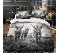 Bovini delle Highlands Set Di Copripiumino 3 Pezzi morbida microfibra stampa di 3D con federa incluso federe Scena rurale in bianco e nero copripiumino for ragazze e adulti Single（135x200cm）
