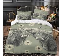 Bovini delle Highlands Set Di Copripiumino Set di 3 Pezzi morbida stampa di 3D con federa per cuscini con cerniera Schizzo in bianco e nero copripiumino for coppie e adulti Single（140x200cm）