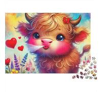 Bovino delle Highlands puzzle da 1000 pezzi per adulti, adorabile vitello delle Highlands che soffia baci a cuore, spesso resistente premium vibrante antistress gioco famiglia regalo, 52x38cm/1000pz