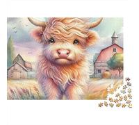 Bovino delle Highlands puzzle da 1000 pezzi per adulti e famiglia, vitello delle Highlands in paesaggio di fattoria, spesso resistente alta qualità stimolante antistress gioco, 70x50cm/1000pz