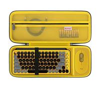 BOVKE Custodia rigida compatibile con tastiera meccanica wireless Logitech POP Keys e mouse wireless POP, borsa con cerniera in rete per cavi, batterie, tasti Emoji, Nero+Giallo Brillante
