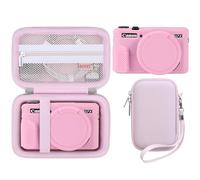 BOVKE Custodia Rigida + Cover in Silicone per Canon PowerShot G7 X Mark II Fotocamera Compatta, Custodia Protettiva in Morbido Silicone, Copriobiettivo Rimovibile, Cinturino da Polso, Rosa Gelatina