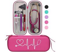 BOVKE Fondina da viaggio compatibile con stetoscopi 3M Littmann Classic III, MDF Acoustica Deluxe - Spazio extra per forbici mediche, forbici da trauma EMT e torcia LED, Lampone