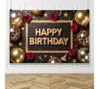 Bovlleetd 1.8x1.2m Fondo de Cumpleaños con Estampado de Leopardo y Guepardo, Pancarta Decorativa con Globos de Guepardo y Rosas Rojas para Fiestas de Mujeres y Niñas
