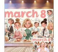 Bovlleetd 1,8x1,2m Sfondo 8 Marzo Giornata della Donna Ruoli Professionisti Diversi & Decor Pastello Tavolo Accogliente & Testo "march 8" Requisiti Tema Empowerment Requisiti Studio Fotografico