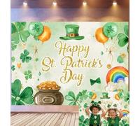 Bovlleetd 1,8x1,2m Sfondo San Patrizio Acquerello Trifoglio Verde Soft & Decor Pentola d'Oro Requisiti Arcobaleno & Testo Glitter Tema Irlandese Festivo Dolce Requisiti Studio Fotografico