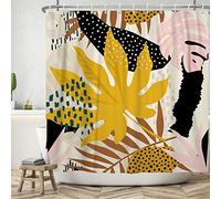 Bovlleetd 152x183cm Oro Foglia D'acero Tenda da Doccia Arte Astratta Tenda da Bagno Bohémien Metà Secolo Tende da Doccia Rosa Grigio Pianta Foglie Tende da Doccia per la Decorazione del Bagno