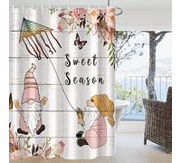 Bovlleetd 152x183cm Rosa Gnomo Doccia Tenda Aquilone Farfalla Rosa Bagno Tenda Dolce Stagione Primavera Impermeabile Bagno Tende Vasca da Bagno Tenda per la Decorazione del Bagno