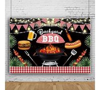 Bovlleetd 180x120cm Bbq Sfondo Caldaia Burger Birra Sfondo All'aperto Bbq Partito Decorativo Banner Luce Stringa Palma Foglia Sfondi per Amici Partito Forniture