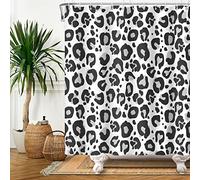 Bovlleetd 180x180cm Bianco e Nero Tenda da Doccia Stampa Leopardo Modello Bianco e Nero Tenda da Bagno in Poliestere Set da Bagno Impermeabile con Gancio